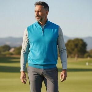G-Mac by Kartel 100% Merino Wool 1/4 Zip Golf Vest Blue 2XL New W/ Tags Resort